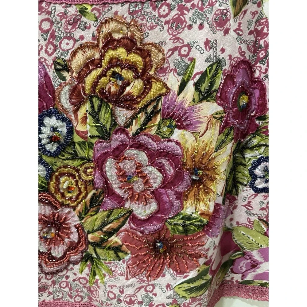 Vintage‎ Dolce Apparel Beaded Floral Skirt Women's Tag Size PL Multicolor NWT